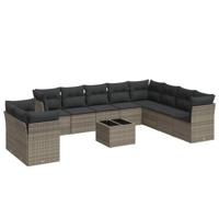 11-delige Loungeset met kussens poly rattan grijs - thumbnail