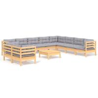 11-delige Loungeset met grijze kussens massief grenenhout - thumbnail