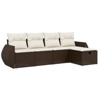 5-delige Loungeset met kussens poly rattan bruin - thumbnail