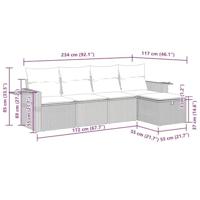 5-delige Loungeset met kussens poly rattan grijs - thumbnail