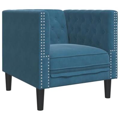 3-delige Loungeset Chesterfield met bolsters fluweel blauw