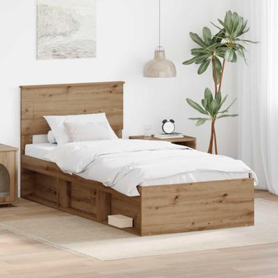 Bedframe Ambachtelijk eiken 90 x 200 cm Bewerkt hout
