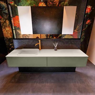 Badkamermeubelset Mondiaz Erin 200 cm met 2 Lades met RIDGE Wastafel Links Linen met 1 kraangat Greeploos Mat Army Badkamermeubelset Mondiaz Erin 200 cm met 2 Lades met RIDGE Wastafel Links Linen met 1 kraangat Greeploos Mat Army