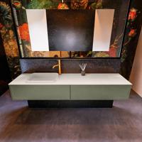 Badkamermeubelset Mondiaz Erin 200 cm met 2 Lades met RIDGE Wastafel Links Linen met 1 kraangat Greeploos Mat Army - thumbnail