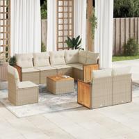9-delige Loungeset met kussens poly rattan beige - thumbnail