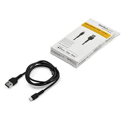 StarTech.com Premium USB-A naar Lightning Kabel 1m Zwart - USB Type A naar Lightning Charge & Sync Oplaadkabel - Verstevigd met Aramide Vezels - Apple MFi Cert. - iPad Air iPhone12 (RUSBLTMM1MB)