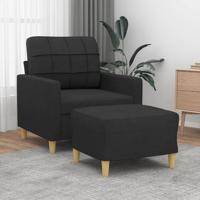 Fauteuil met voetenbank 60 cm stof zwart - thumbnail