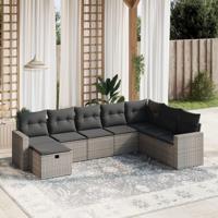 8-delige Loungeset met kussens poly rattan grijs - thumbnail