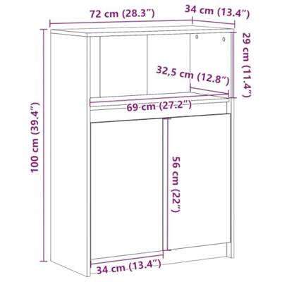 Dressoir met LED 72x34x100 cm bewerkt hout betongrijs