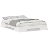 Bedframe met opslag Wit 150 x 200 cm Massief grenenhout - thumbnail