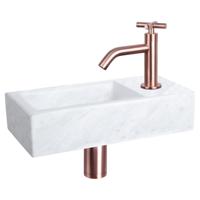 Fonteinset Differnz Helios 37.5x18.5x9.5 cm Marmer Wit Met Gebogen Kruis Kraan Rood Koper - thumbnail
