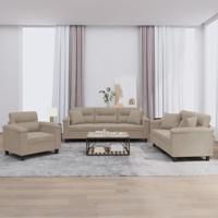 3-delige Loungeset met kussens microvezelstof taupe - thumbnail