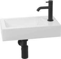 Saqu Square fonteinset met mat zwarte kraan rechts wit mineraalmarmer - thumbnail