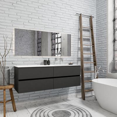 Zaro Valencia Solid Surface badmeubel 150cm mat antraciet zonder kraangat spoelbak rechts 4 lades Zaro Valencia Solid Surface badmeubel 150cm mat antraciet zonder kraangat spoelbak rechts 4 lades