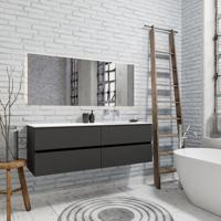 Zaro Valencia Solid Surface badmeubel 150cm mat antraciet zonder kraangat spoelbak rechts 4 lades - thumbnail