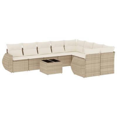 9-delige Loungeset met kussens poly rattan beige