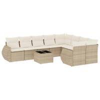 9-delige Loungeset met kussens poly rattan beige - thumbnail
