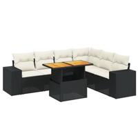 7-delige Loungeset met kussens poly rattan zwart - thumbnail