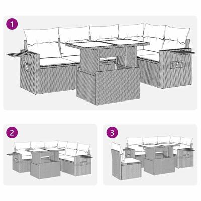 6-delige Loungeset met kussens poly rattan bruin - thumbnail