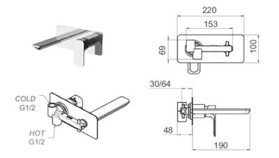 Wastafelmengkraan Inbouw Sapho Spy 1-hendel Uitloop Recht 19 cm Mat Zwart