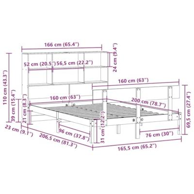 Bed met boekenkast zonder matras grenenhout wit 160x200 cm
