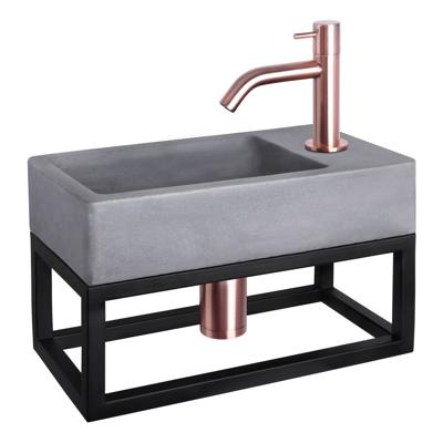 Differnz Force fonteinset - 40x22x8cm - Rechthoek - 1 kraangat - Gebogen rose koper kraan - met zwart frame - Beton Grijs 38.401.75