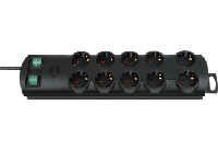Brennenstuhl Primera-Line Technics 10-voudige zwarte stekkerdoos met 2 schakelaars | 1153300120 - 1153300120 - thumbnail