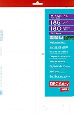 Decadry visitekaarten MicroLine ft 85 x 54 mm, 185 g/m², 180 kaartjes Decadry visitekaarten MicroLine ft 85 x 54 mm, 185 g/m², 180 kaartjes