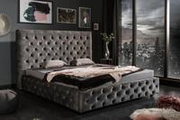 Design Tweepersoonsbed PARIS 180x200cm Grijs Fluweel Chesterfield - 6541076 - thumbnail