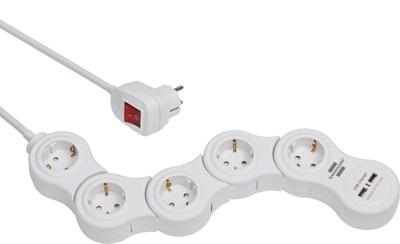 Stopcontactenstrip 5 Tomas met Interruptor Brennenstuhl Vario-Power Wit 3600 W USB x 2 (1,4 m) - thumbnail