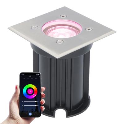 Smart Grondspot buiten - Vierkant - 5,5 Watt 345 lumen - RGBWW - Wifi + Bluetooth - Bestuurbaar via app - IP65 waterdicht - Google Home, Amazon Alexa en Siri - RVS