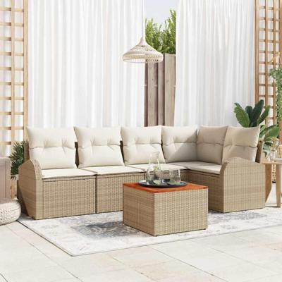 Tuinbankenset met opslag 6 pcs Beige en Crème poly rattan