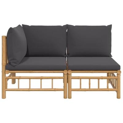 2-delige Loungeset met kussens bamboe donkergrijs - thumbnail