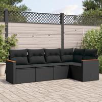 5-delige Loungeset met kussens poly rattan zwart - thumbnail