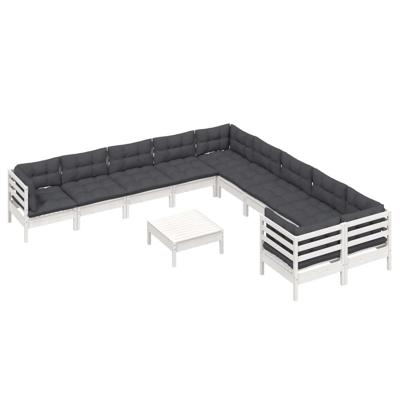 11-delige Loungeset met kussens grenenhout wit