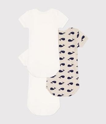 Set van 3 rompertjes met korte mouwen en walvisprint PETIT BATEAU wit