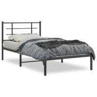 Bedframe met hoofdbord metaal zwart 107x203 cm - thumbnail