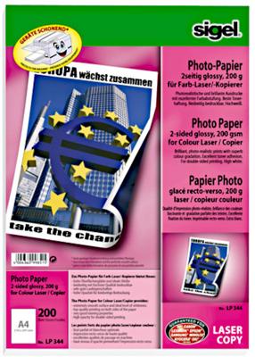Sigel LP344 Fotopapier DIN A4 200 g/m² 200 vellen Dubbelzijdig bedrukbaar, Hoogglans, Geoptimaliseerd voor laser Sigel LP344 Fotopapier DIN A4 200 g/m² 200 vellen Dubbelzijdig bedrukbaar, Hoogglans, Geoptimaliseerd voor laser