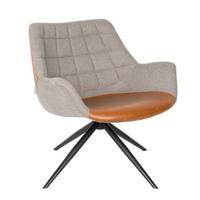 Zuiver Draaifauteuil 'Doulton' PU en stof, kleur Grijs/Bruin - thumbnail