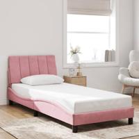 Bedframe met LED zonder matras "Hanko" fluweel roze 80x200 cm - thumbnail