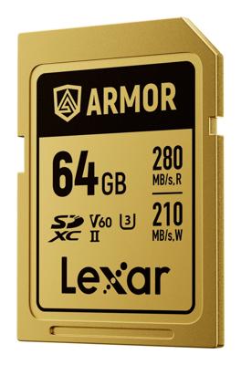 Lexar Pro Gold Armor 64GB SDXC UHS-II V60 - R280/W210 MB/s - IP68 Lexar Pro Gold Armor 64GB SDXC UHS-II V60 - R280/W210 MB/s - IP68