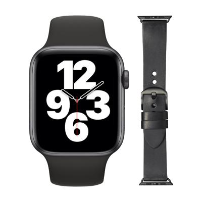 Apple Watch SE 44mm Space Gray Zwart Bandje + DBramante1928 Leren Bandje Zwart/Space Gray