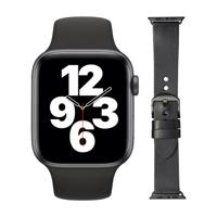 Apple Watch SE 44mm Space Gray Zwart Bandje + DBramante1928 Leren Bandje Zwart/Space Gray - thumbnail
