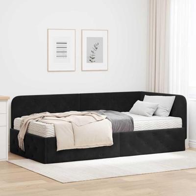 Hoekbedframe met matras Zwart 90 x 190 cm Fluweel