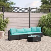 5-delige Loungeset met kussens poly rattan zwart - thumbnail
