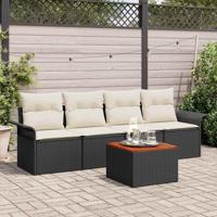 Tuinbankenset met kussen 5 pcs Zwart poly rattan - thumbnail