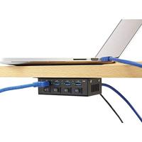 Renkforce RF-3955362 USB 3.2 Gen 1-hub 4 poorten Met metalen behuizing, Individueel schakelbaar, Voor wandmontage Zwart - thumbnail