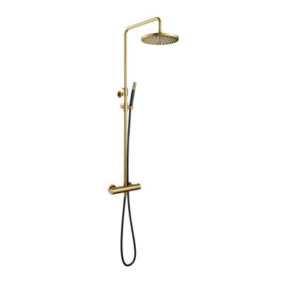 Hotbath Cobber - Stortdoucheset - 300 mm Hoofddouche - 360 mm Hartafstand - Glijstang - Staafmodel Handdouche - Geborsteld Messing PVD - Opbouw - 1/2 Inch Aansluiting - V02