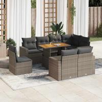 9-delige Loungeset met kussens poly rattan grijs - thumbnail