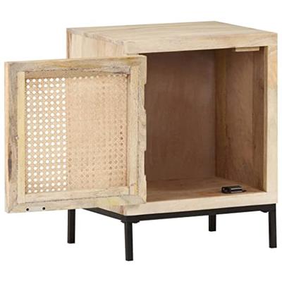 Nachtkastje 40x30x50 cm massief mangohout en natuurlijk riet